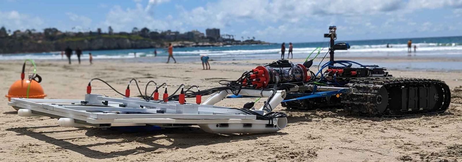 Bayonet 250 with APEX sensor sled attached, used for UXO survey to locate unexploded ordinance in the surf zone.