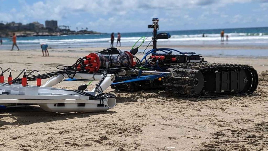 Bayonet 250 with APEX sensor sled attached, used for UXO survey to locate unexploded ordinance in the surf zone.